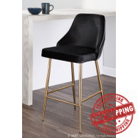 Lumisource B25-MARCEL AUVBK2 Marcel Contemporary/Glam Counter Stool in Gold Metal and Black Velvet - Set of 2